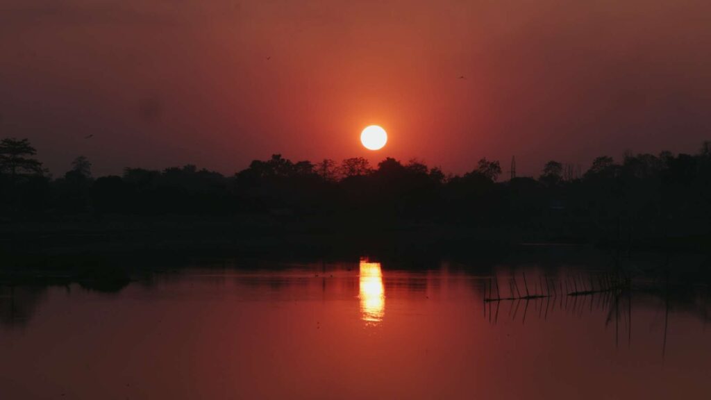 The sun setting on the Brahmaputra