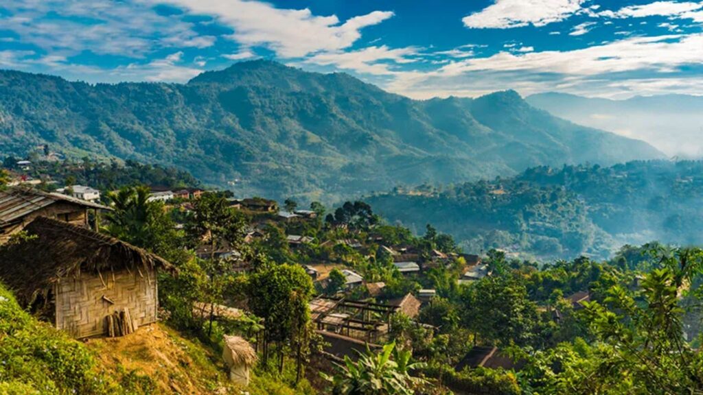 Panoramic Longwa Nagaland view across rolling hills