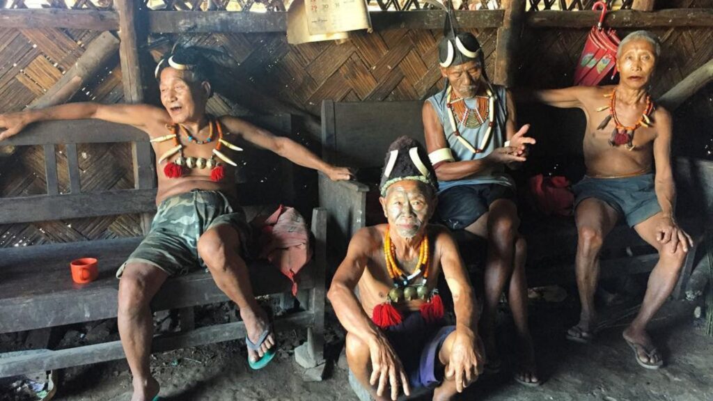 Portrait of tattooed Konyaks at Longwa village