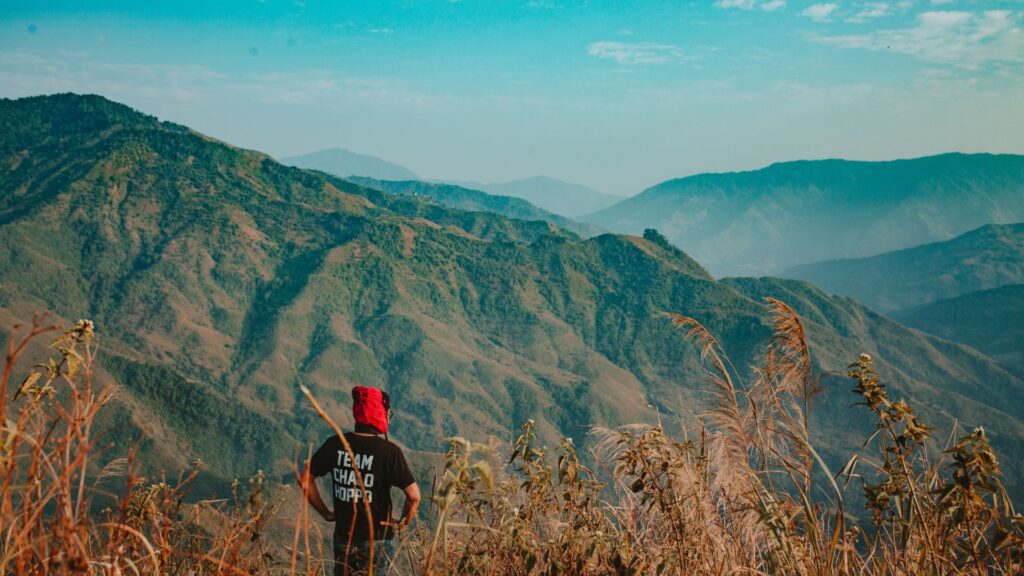 Panoramic Longwa Nagaland view across rolling hills