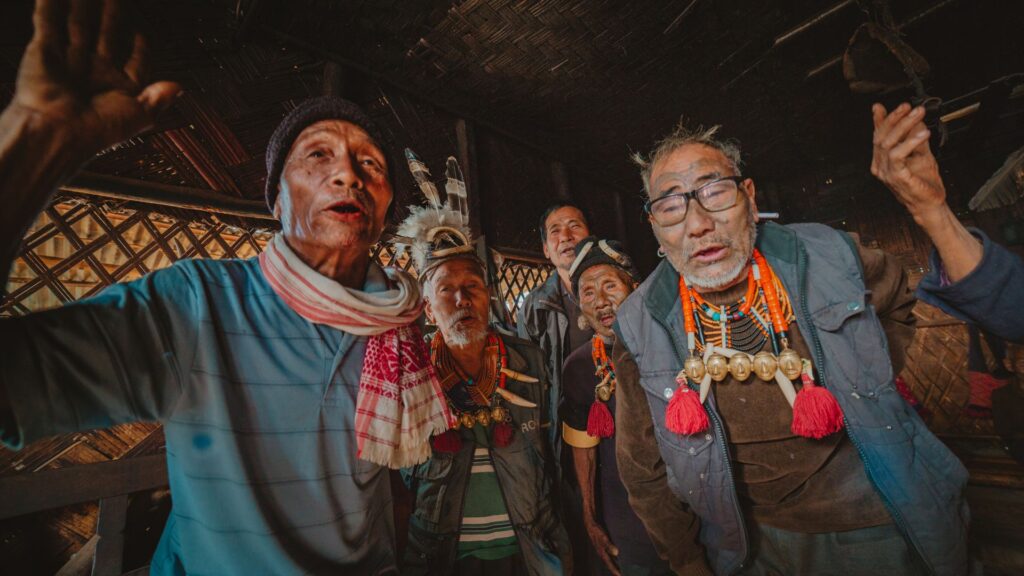 Portrait of tattooed Konyaks at Longwa village