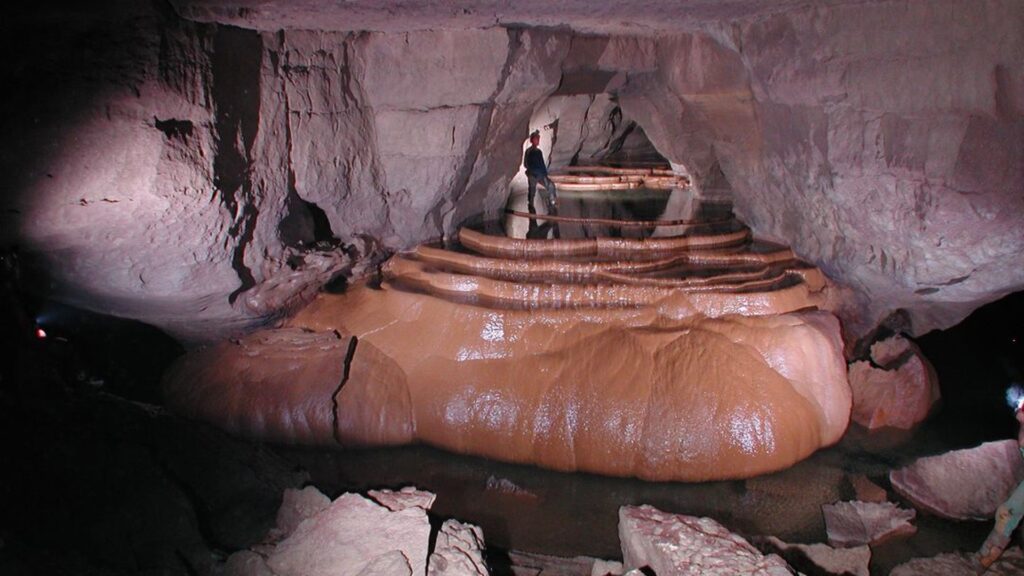 Flowstone formation inside cave