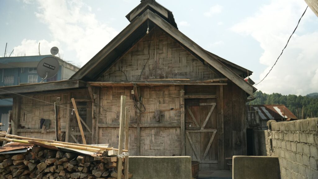 Modern bamboo house with wooden facade
