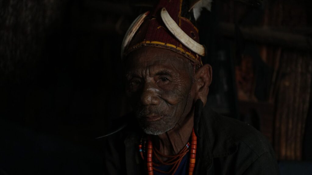 Portrait of tattooed Konyak elder