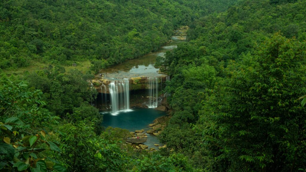 Waterfall in forested hills of Northeast India