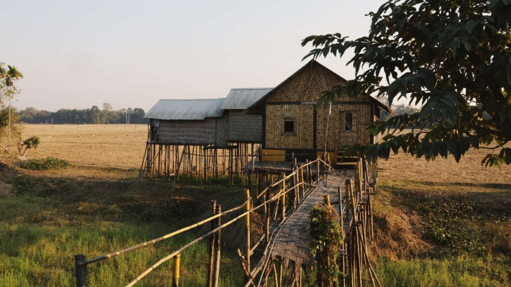 Chang ghar in Majuli, the walls and the base are made from bamboo