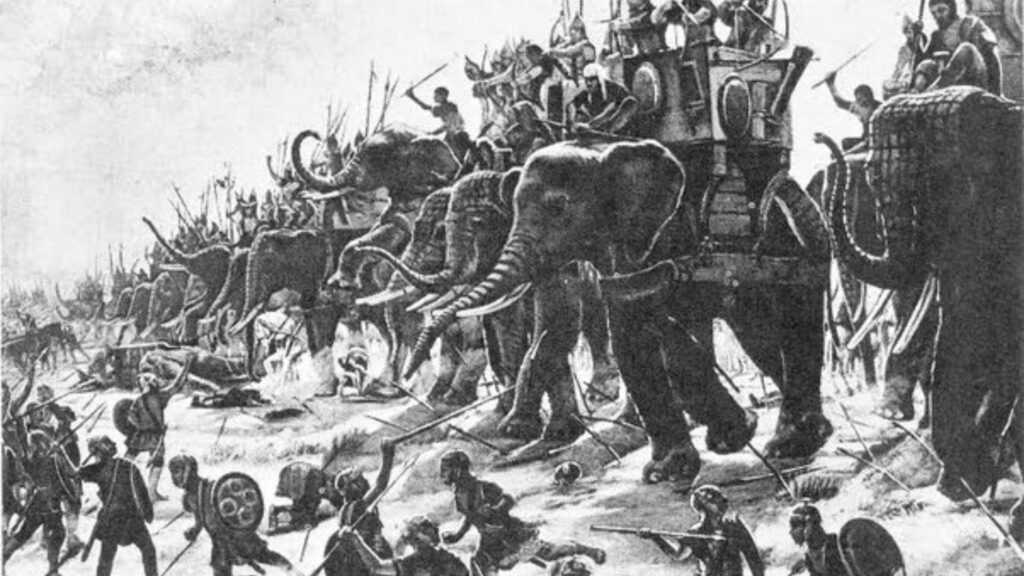 Illustration of ancient elephant warfare