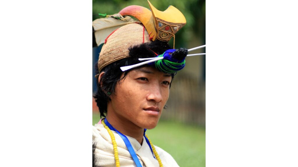 Traditional Arunachali headgear portrait