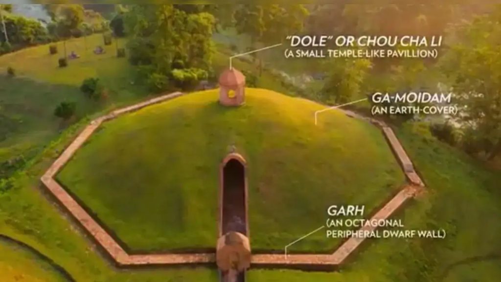 Annotated aerial view of Ahom moidam