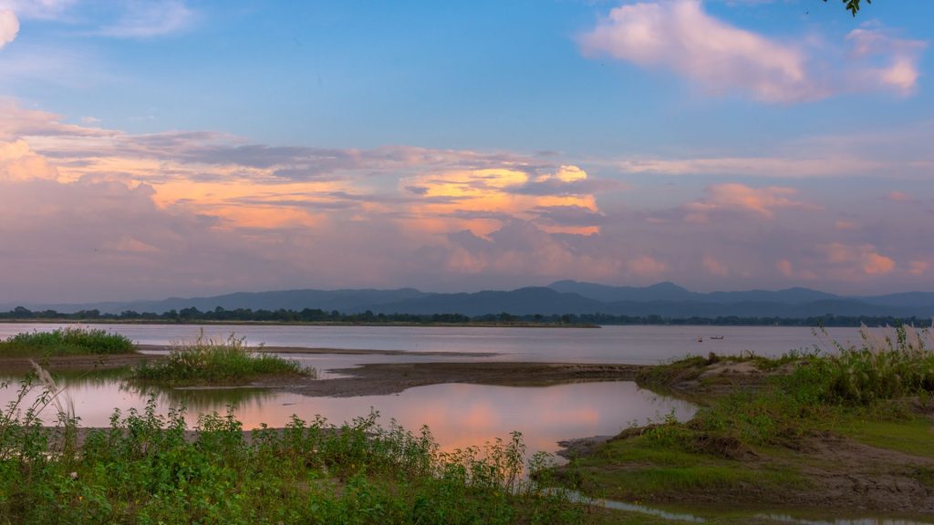 Brahmaputra river landscape at sunset