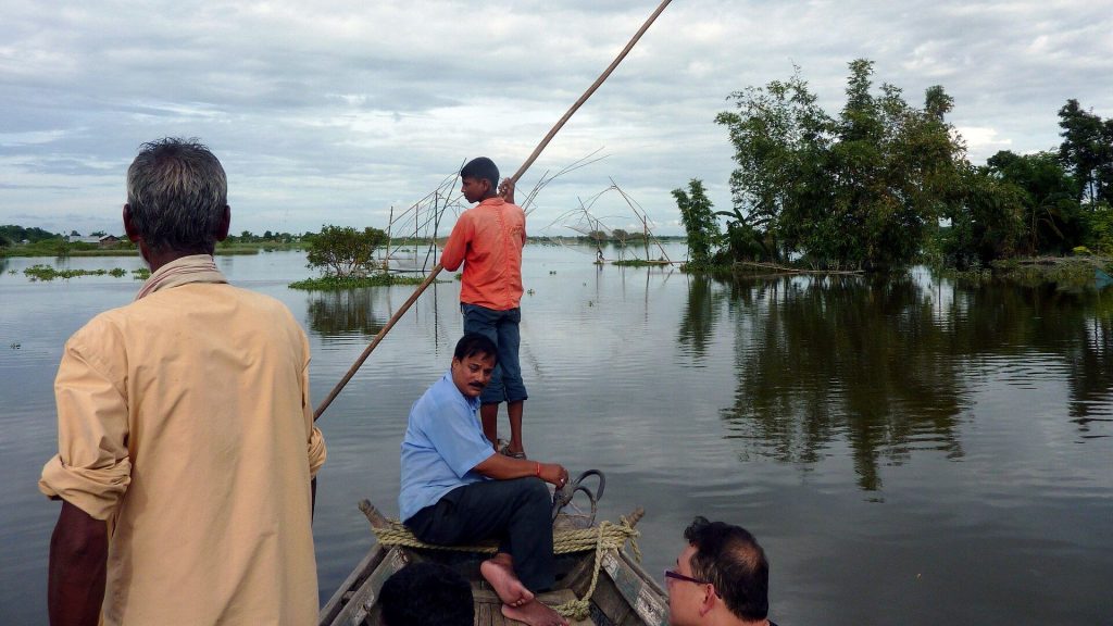 Boat journey through flooded wetlands